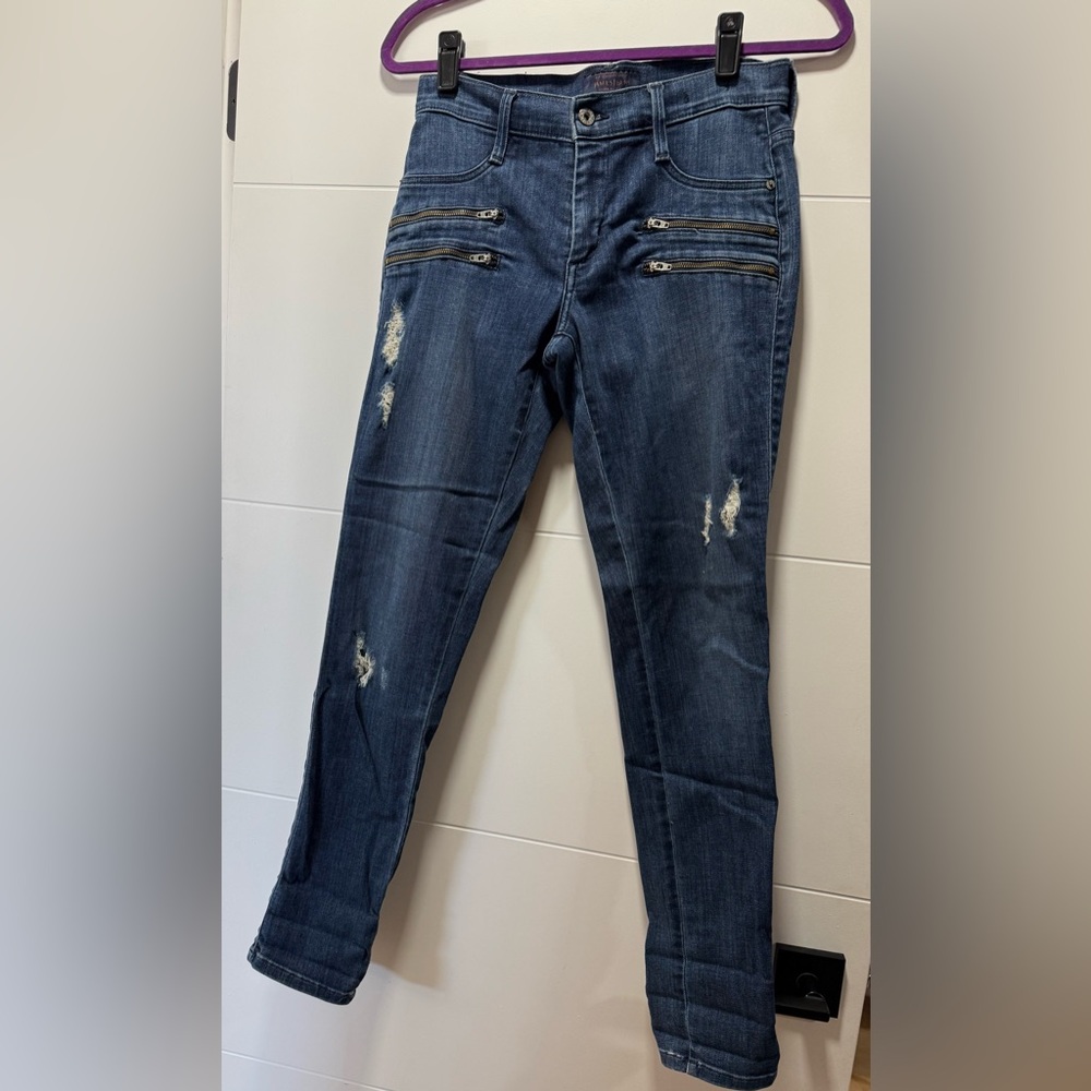 James Jeans Skinny Distressed Dark Blue Denim with Zip Accents